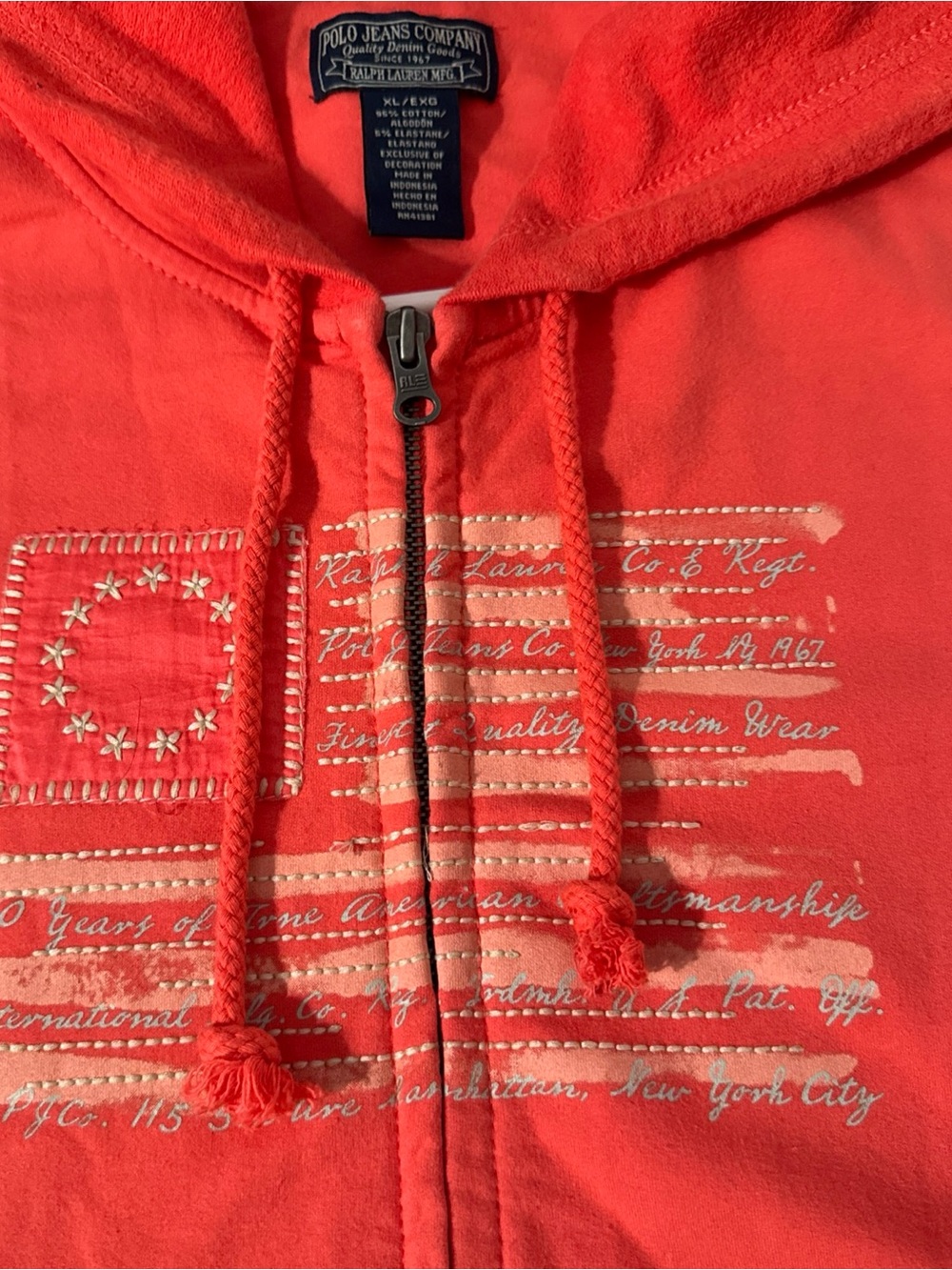 Polo by Ralph Lauren Coral Zip Hoodie with Embroidered Flag